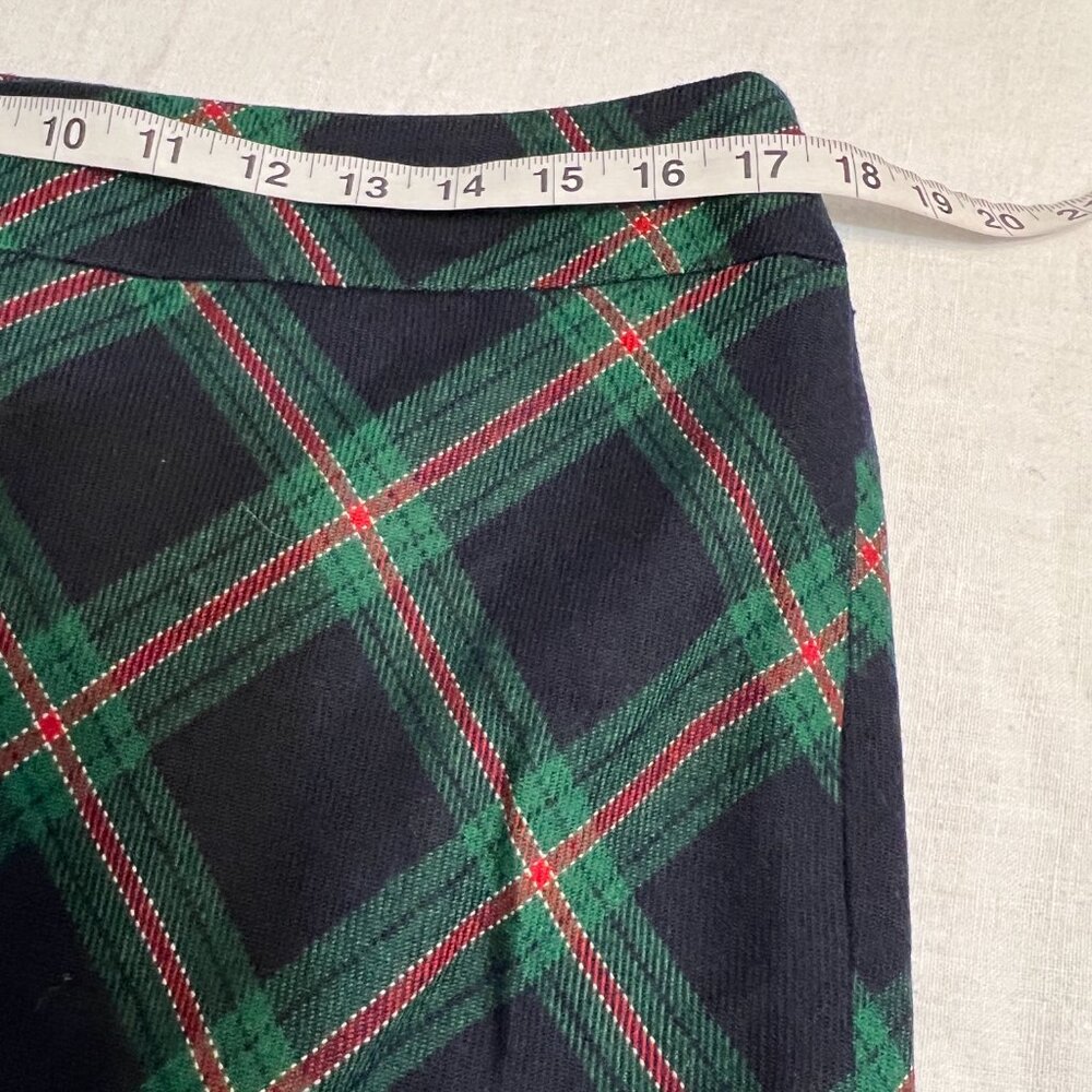 Talbots Women's Mini Skirt Green Navy Red Plaid Size 14P Side Zip Wool Blend - Picture 5 of 8